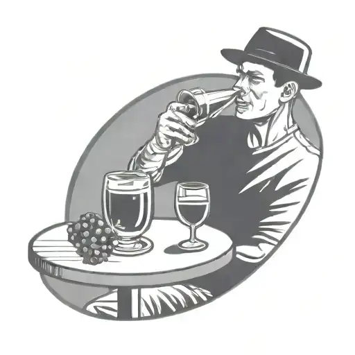a very simple line illustration of a close up person drinking sangria in a park. drinking from a wine glass tattoo design idea