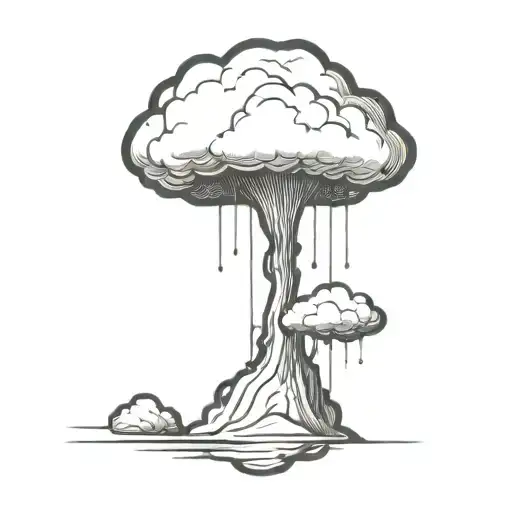 an abstract nuclear explosion mushroom cloud in an abstract black line frame tattoo design idea