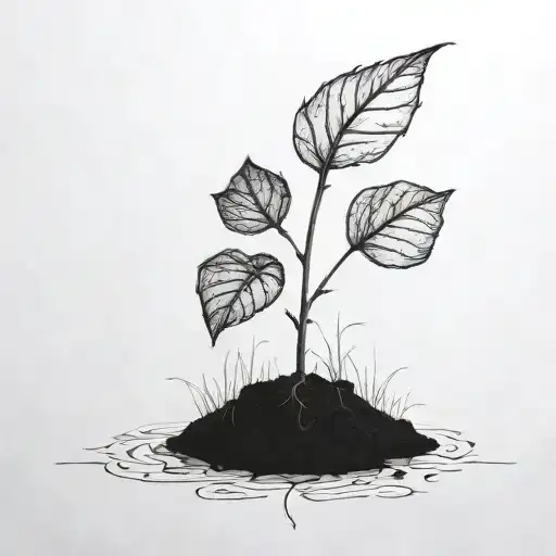 a seed growing out of the ground into a plant. but the plant is slowly becoming a house tattoo design idea