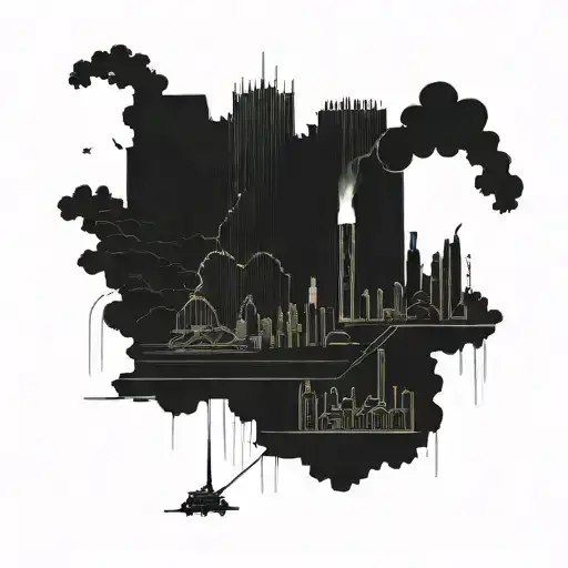a nuclear explosion mushroom cloud destroying a city in a rectangular picture frame hanging on a wall tattoo design idea