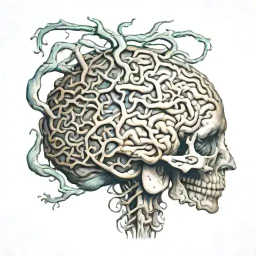 Incorporate a detailed anatomical brain with intricate neural pathways, symbolizing the complexity of the mind tattoo design idea