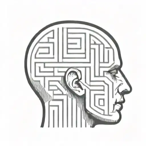 a drawing of a human head depicting the brain as an elaborate maze with minimalist lines offshooting from the brain tattoo design idea