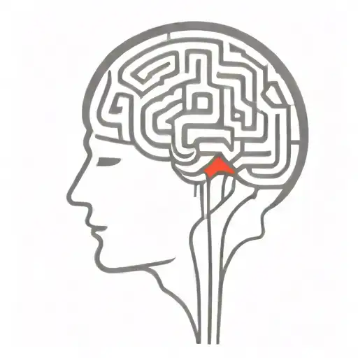 a simple minimalist line drawing of a brain as an elaborate maze with offshoots tattoo design idea