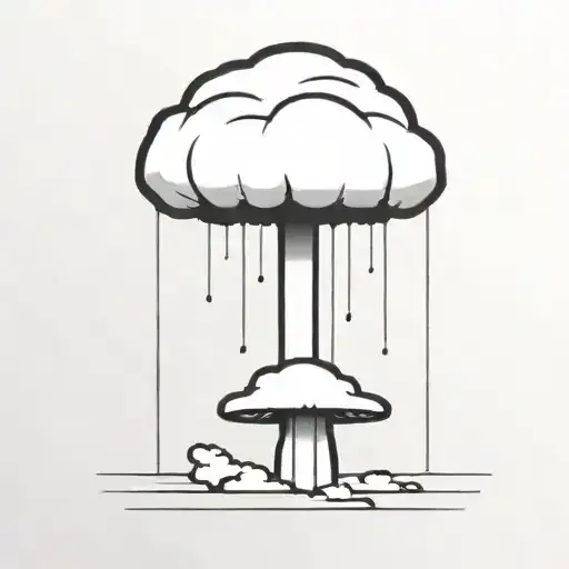 an abstract nuclear explosion mushroom cloud in an abstract black line frame tattoo design idea