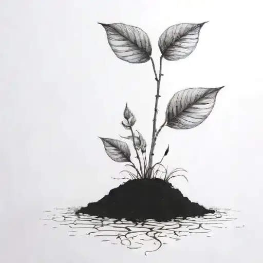 a seed growing out of the ground into a plant. but the plant is slowly becoming a house tattoo design idea