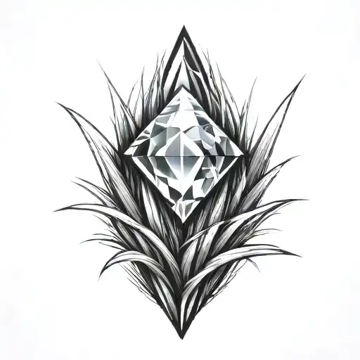 a blade of grass with a diamond on top of it. bold black lines  tattoo design idea