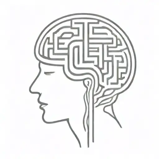 a simple minimalist line drawing of a brain as an elaborate maze with offshoots tattoo design idea