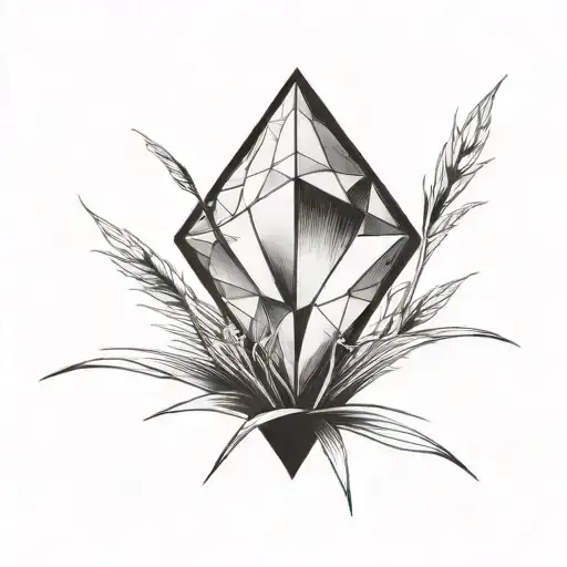 a diamond balancing on top of a single blade of grass tattoo design idea