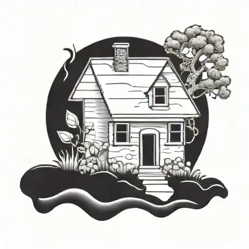 a seed growing out of the ground, starting to become a house tattoo design idea