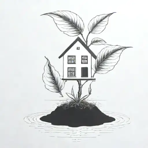 a seed growing out of the ground into a plant. but the plant is slowly becoming a house tattoo design idea