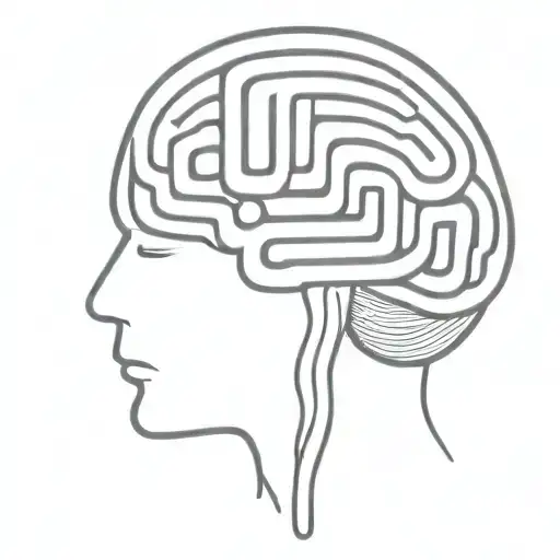 a simple minimalist line drawing of a brain as an elaborate maze tattoo design idea