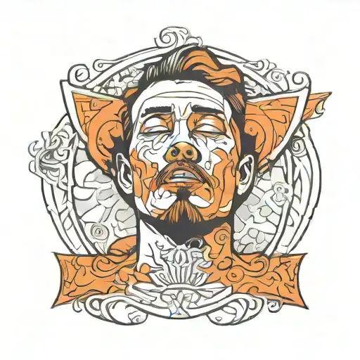 A minimalist slightly abstract drawing for a tattoo design Of A male human Face Laying Back On A pillow receiving psycho tattoo design idea