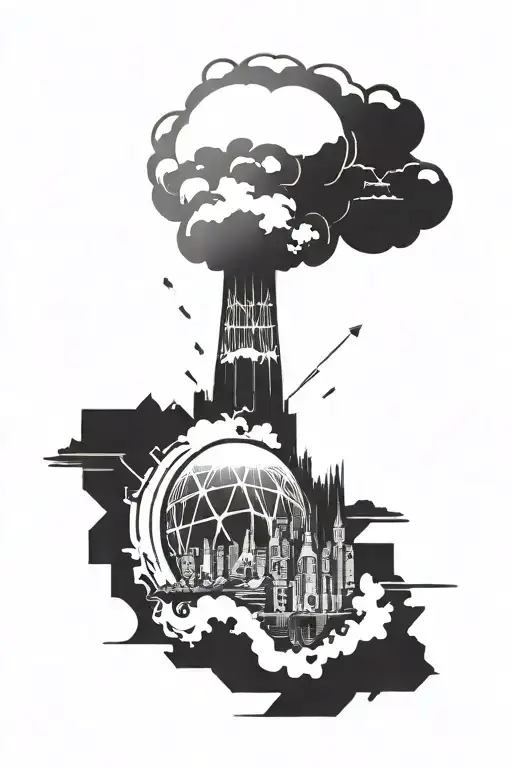 a nuclear explosion mushroom cloud destroying a city tattoo design idea