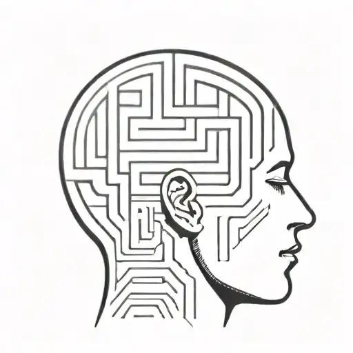 a drawing of a human head depicting the brain as an elaborate maze with minimalist lines offshooting from the brain tattoo design idea