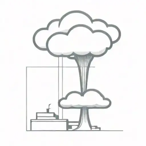 an abstract nuclear explosion mushroom cloud destorying a major city in an abstract black line frame tattoo design idea