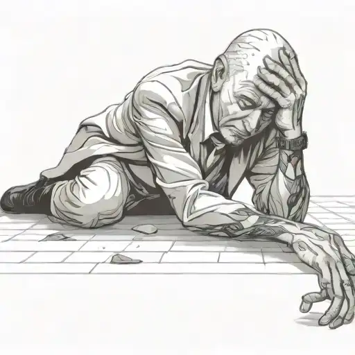 a sad man laying on the floor tattoo design idea