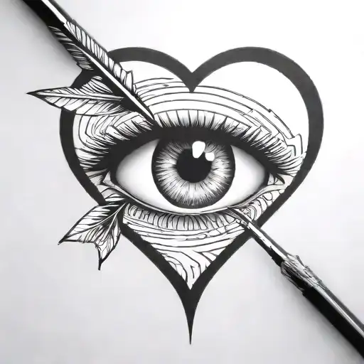 an arrow shot through a female eye encapuslated in a heart tattoo design idea