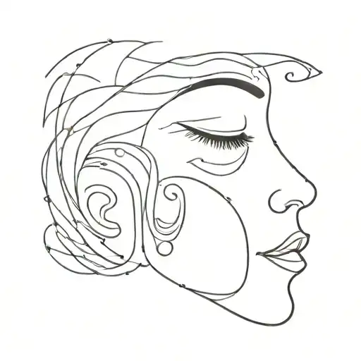 a minimalist abstract contented face with eyes closed tattoo design idea