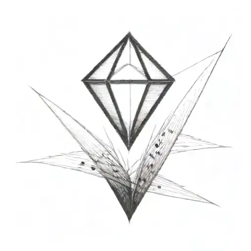 a diamond balancing on top of a single blade of grass using bold black lines in a bold black frame tattoo design idea