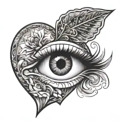 a female face with a dart stuck in the pupil of each eyeball. the face is encapsulated in a heart shape tattoo design idea