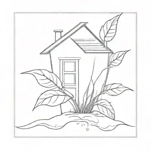 a seed growing out of the ground into a plant. but the plant is slowly becoming a house tattoo design idea