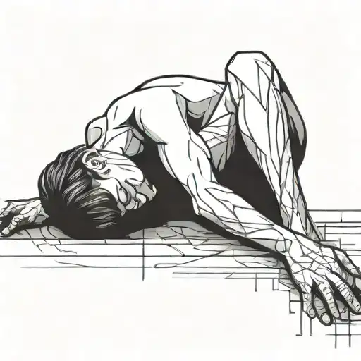 a sad person laying on the floor tattoo design idea