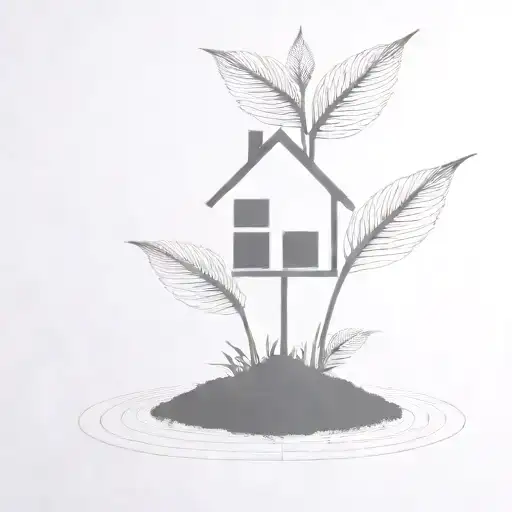 a seed growing out of the ground into a plant. but the plant is slowly becoming a house with bold black lines tattoo design idea