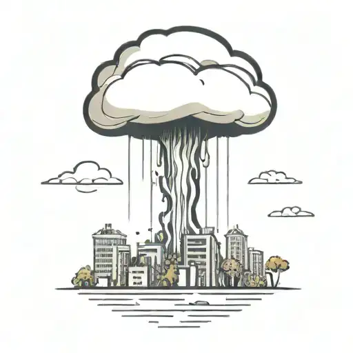 an abstract nuclear explosion mushroom cloud destroying a city in an abstract black line frame tattoo design idea