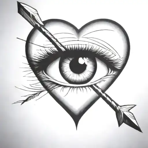 an arrow shot through a female eye encapuslated in a heart tattoo design idea