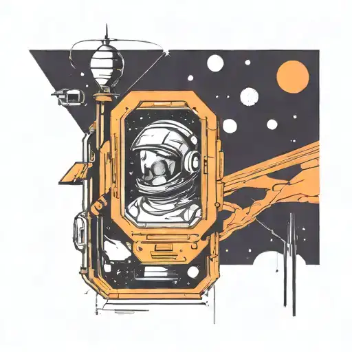 a rectangular poster frame. the image in the frame is advertising space flight. retro futuristic style tattoo design idea