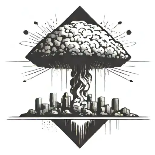 a nuclear explosion mushroom cloud contained within a perfect black square tattoo design idea