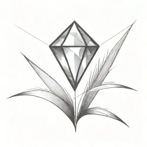 a diamond balancing on top of a single blade of grass tattoo design idea