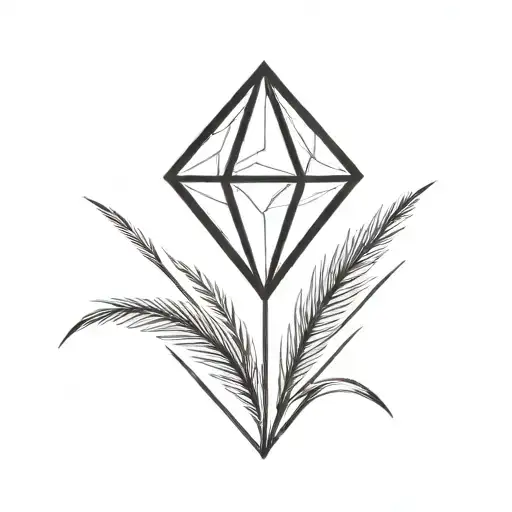a diamond balancing on top of a single blade of grass using bold black lines in a bold black frame tattoo design idea