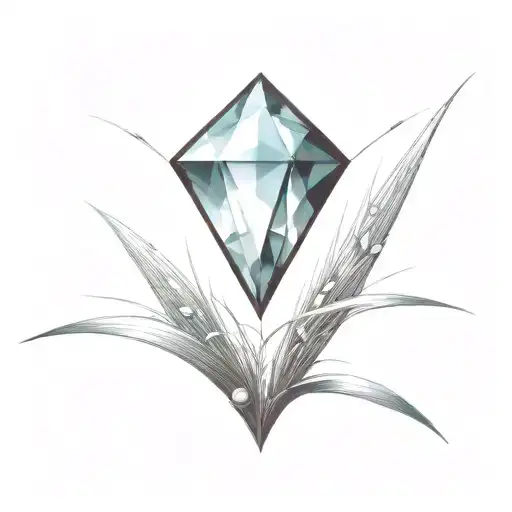 a diamond balancing on top of a single blade of grass tattoo design idea