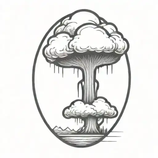 an abstract nuclear explosion mushroom cloud in an abstract black line frame tattoo design idea