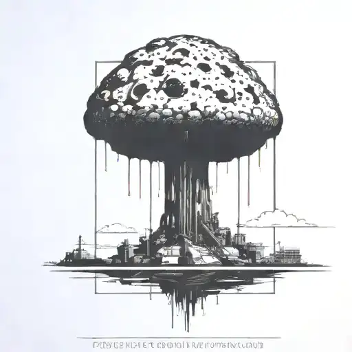 a nuclear explosion mushroom cloud contained within a perfect black rectangle tattoo design idea