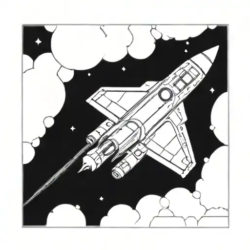 a rectangular poster frame. the image in the frame is advertising space flight. retro futuristic style tattoo design idea