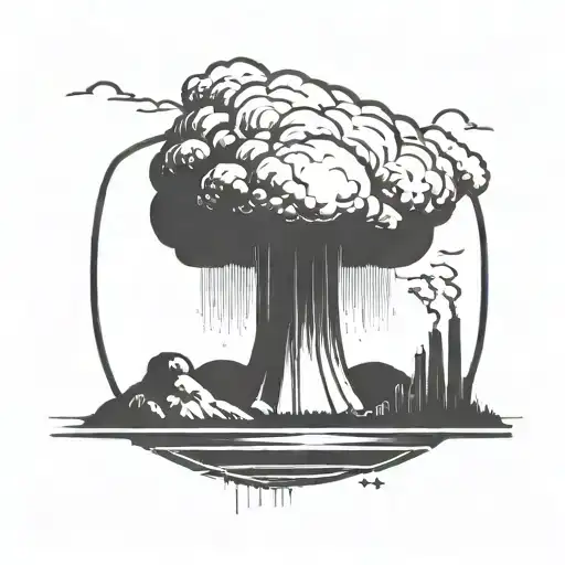 a nuclear explosion mushroom cloud contained within a perfect black square tattoo design idea