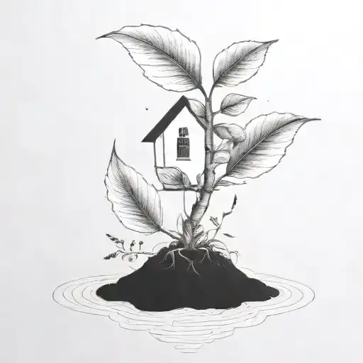 a seed growing out of the ground into a plant. but the plant is slowly becoming a house tattoo design idea