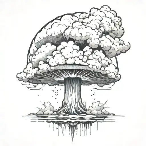 mushroom cloud from a nuclear explosion within an abstract frame but the explosion is slightly breaking out of the frame tattoo design idea