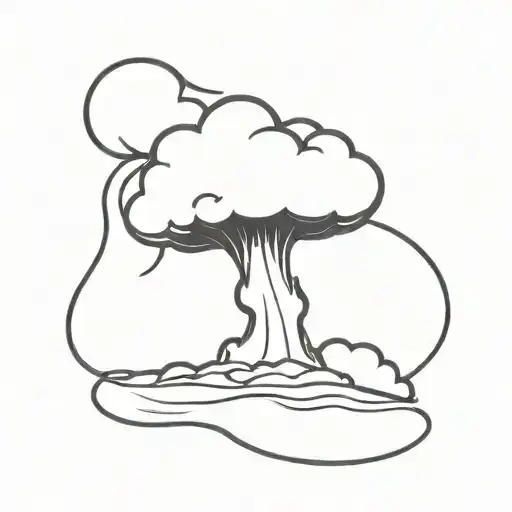an abstract nuclear explosion mushroom cloud in an abstract black line frame tattoo design idea