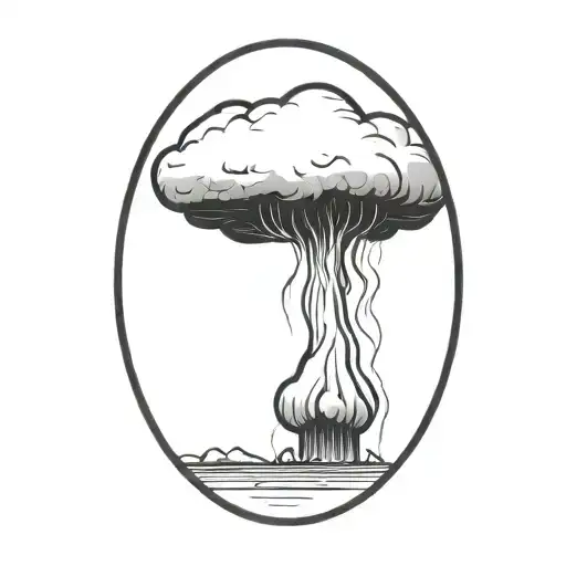 an abstract nuclear explosion mushroom cloud in an abstract black line frame tattoo design idea