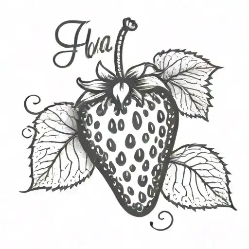 a strawberry with text overlaid that says '4eva' without leaves tattoo design idea