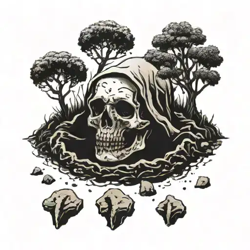 a faceless head poking out of a grave, being covered in soil tattoo design idea