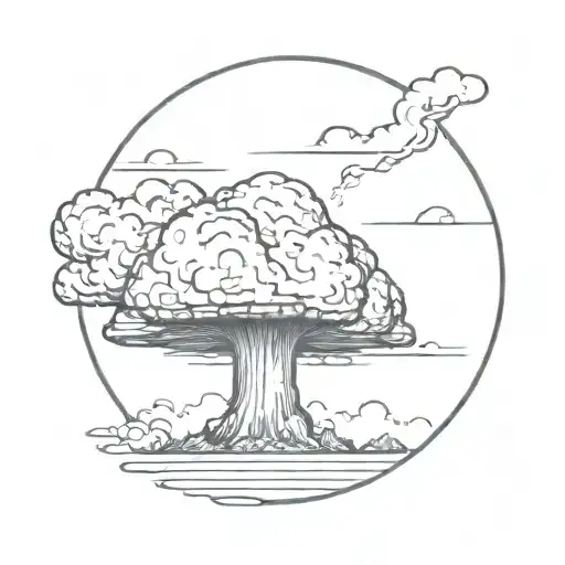 mushroom cloud from a nuclear explosion within an abstract frame but the explosion is slightly breaking out of the frame tattoo design idea