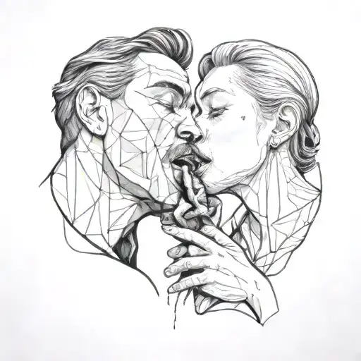 a man and a woman kissing with a meat steak visible between their mouths tattoo design idea