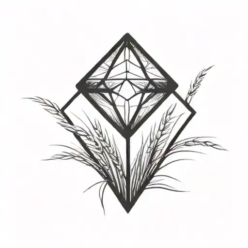 a diamond balancing on top of a single blade of grass using bold black lines in a bold black frame tattoo design idea