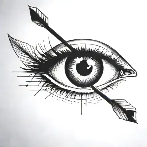 an arrow shot through a female eye encapuslated in a heart tattoo design idea