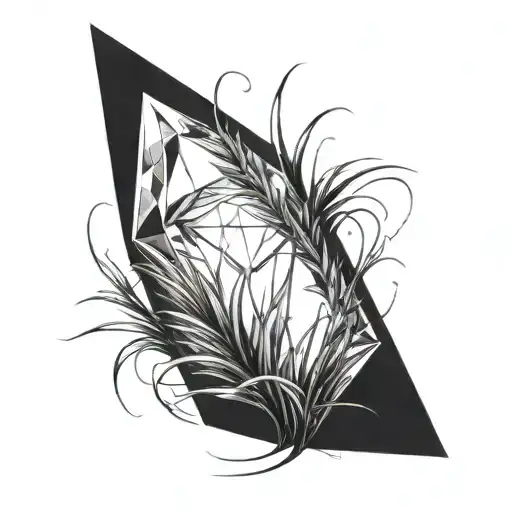 a single blade of grass with a large diamond balanced on top tattoo design idea