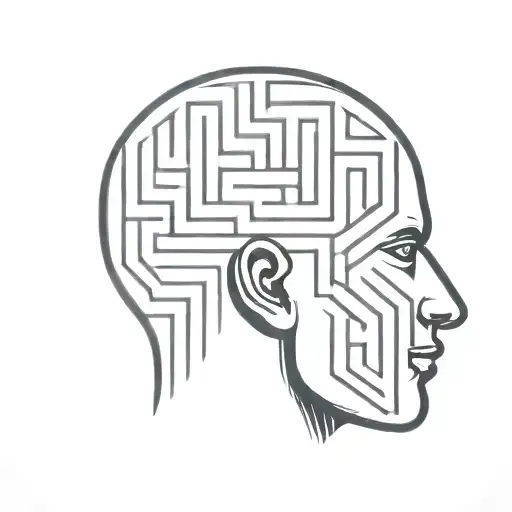 a drawing of a human head depicting the brain as an elaborate maze with minimalist lines offshooting from the brain tattoo design idea